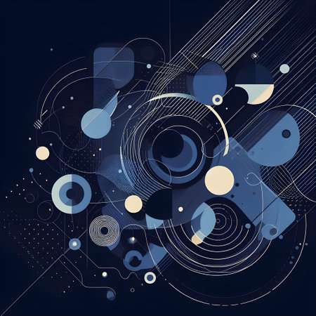 Abstract technological background with circles, lines and other elements. Vector illustration.の素材