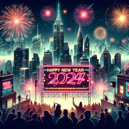 New Year's Eve party in New York City, United States of Americaの素材