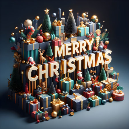 Merry Christmas and Happy New Year greeting card. 3D renderingの素材