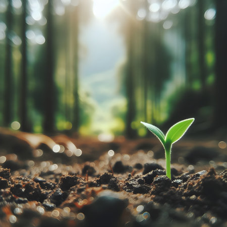 Young plant in the morning light. Concept of new life and ecology.の素材