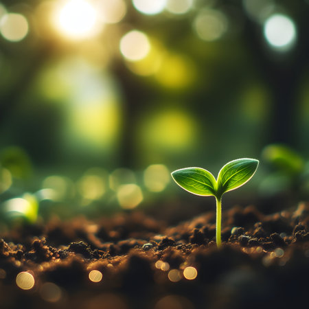 Green seedling illustrating concept of new life and eco-friendly developmentの素材