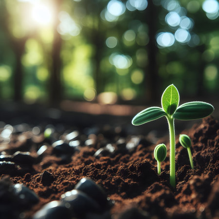 Green seedling illustrating concept of new life and eco-friendly developmentの素材