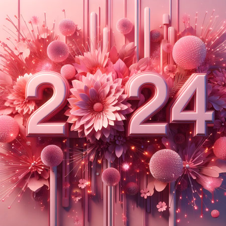 Happy New Year 2014. Floral background. 3D illustration.の素材