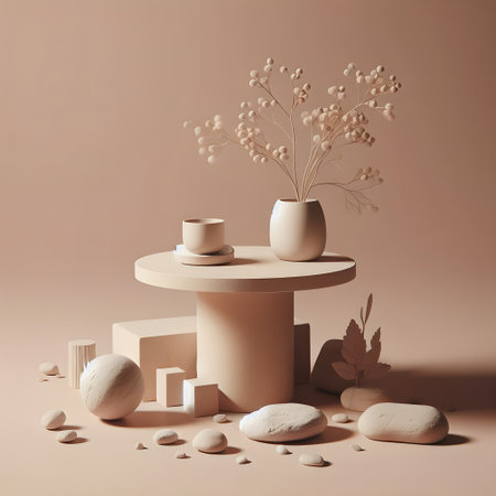 3d render, abstract composition with geometric forms, podium for product presentation.の素材