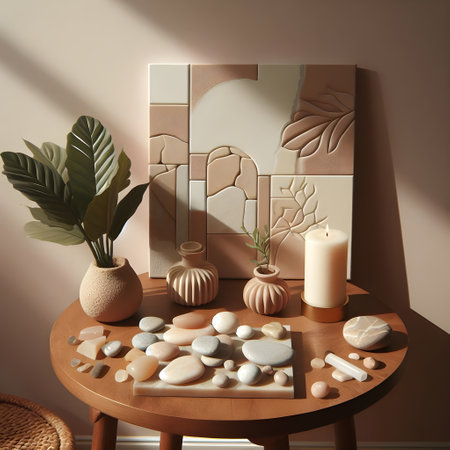 Interior of living room with decorative elements. 3d render.の素材