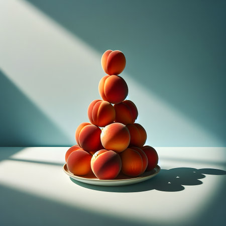 Christmas tree made of orange balls on a white plate. 3d renderの素材