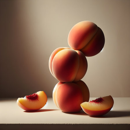Peach fruit on a light background. Minimal still life.の素材