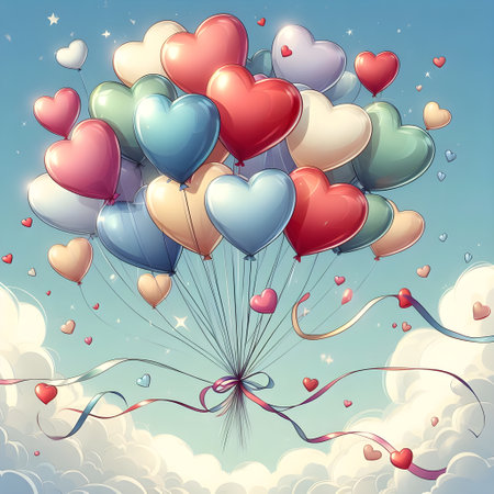 Valentine's day background with balloons and hearts. Vector illustration.の素材
