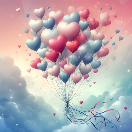 Valentine's day background with balloons and hearts. Vector illustration.の素材