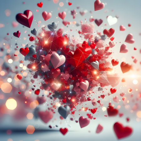 3d rendering of abstract valentines day background with red heartsの素材