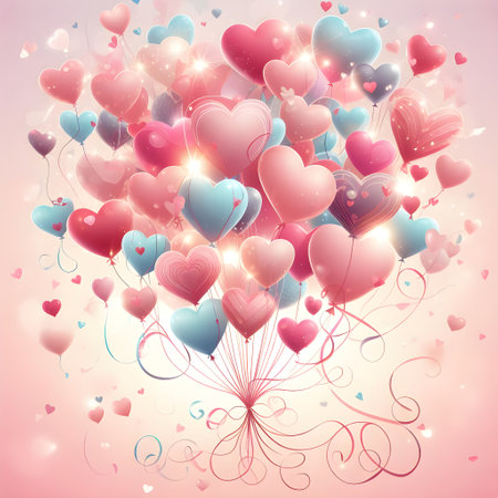 Valentine's day background with heart-shaped balloons. Vector illustration.の素材