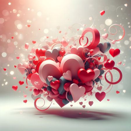 Valentine's day abstract background with hearts. 3D renderingの素材