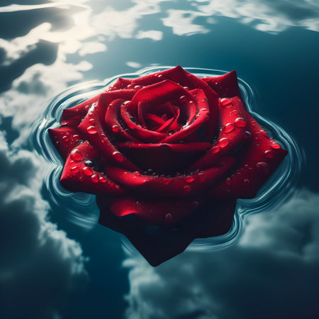 Red rose with water drops on the surface of the water. 3d renderingの素材