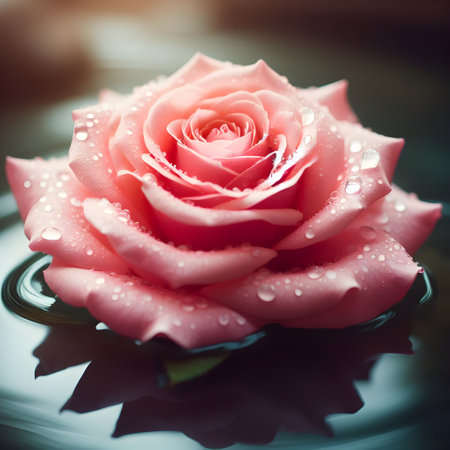 Beautiful pink rose with water drops on it. Close up.の素材