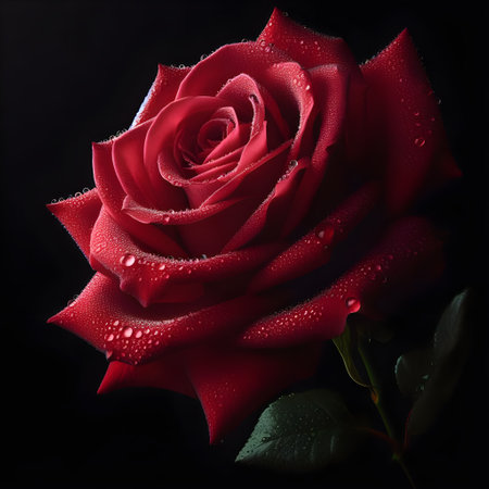 beautiful red rose with water drops on black background, closeupの素材
