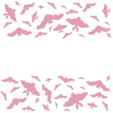 Template design for postcard. Vector illustration. Pink Halloween abstract background illustration. Wallpaper, flyers, invitation, posters, brochure, banners. Pink bats pattern on white backgroundのイラスト素材