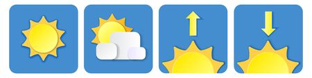 set of Summer vector elements with paper cut flat folding style of sun, Cloudy isolated in blue background. Vector illustration.のイラスト素材