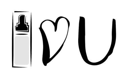 Poster with inscription Foundation make up loves you . Hand drawn heart. Card with vector typography. Hand drawn holiday lettering. Ink illustration. Modern brush calligraphy. Make up sketch cosmeticのイラスト素材