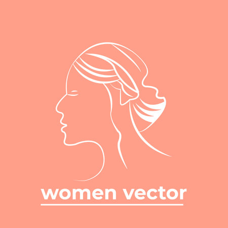 Vector illustration of a woman's head silhouette on a pink background.のイラスト素材
