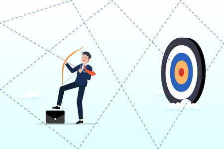 Businessman plan to hit target, brand strategy, tactic or planning to reach goal or achieve target, challenge or professional skill to win business competition, marketing targetのイラスト素材