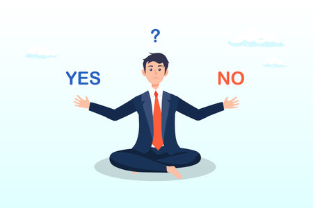 Rational businessman thinking and make decision for business or career question, business decision making, choose yes or no alternative or choices, leadership to direct businessのイラスト素材