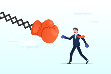 Strong businessman executive wearing boxing glove fighting with big fist, man power or feminism challenge, career competitive or gender equalityのイラスト素材