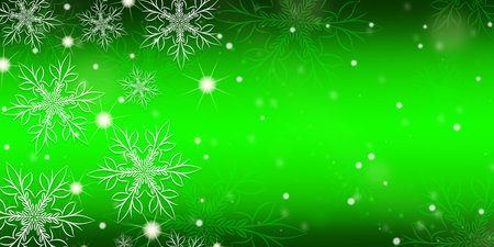 Green gradient background with snowflakes banner background.の写真素材