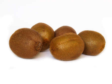 Five kiwi on white isolated background. South China's national fruit.の写真素材
