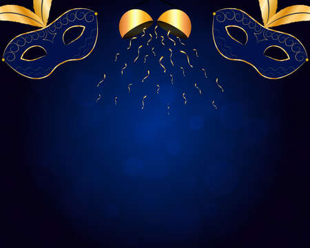 Carnival blue background with gold decorations.の写真素材