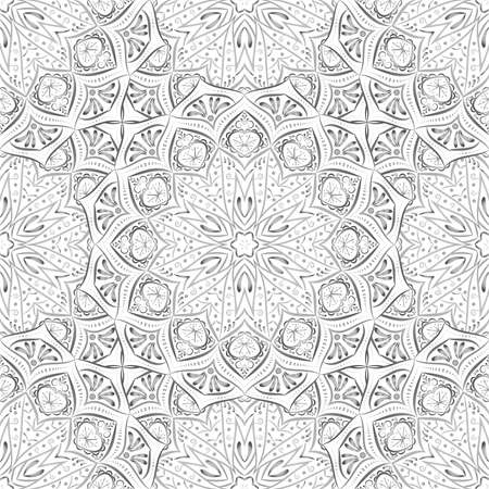 Silver mandala seamless pattern on white background. Vector eps 10.のイラスト素材