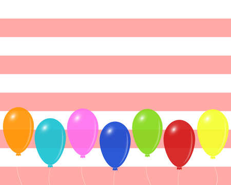 Festive mood vector design with colorful balloons, on living coral and white striped background, eps 10. Empty space for the text.のイラスト素材