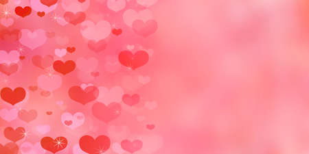 Valentine's Day living coral background with hearts and sparkles. An empty space for text.の写真素材