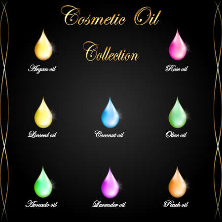 Oil drop collection, 9 versions on black background. Vector eps 10.のイラスト素材