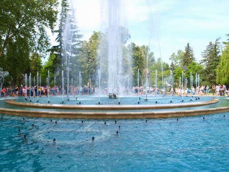Budapest, Hungary - May 01, 2018: Music fountain in Margaret Island. Budapest attraction.のeditorial素材