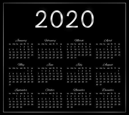 2020 elegant calendar on black background.のイラスト素材