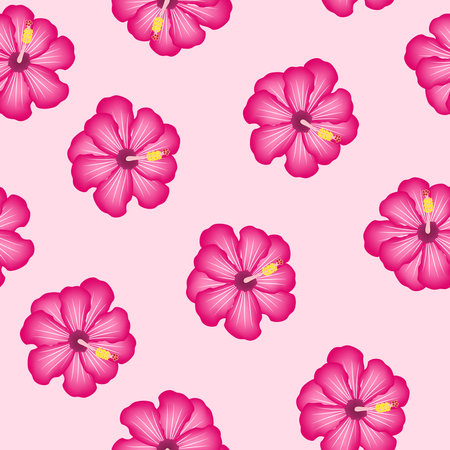 Pink hibiscus seamless pattern.のイラスト素材