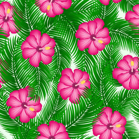 Pink hibiscus seamless pattern.のイラスト素材