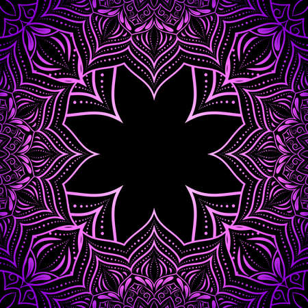 Purple mandala pattern on black background.のイラスト素材