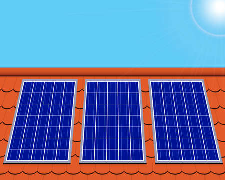 Solar panels on the house roof.のイラスト素材