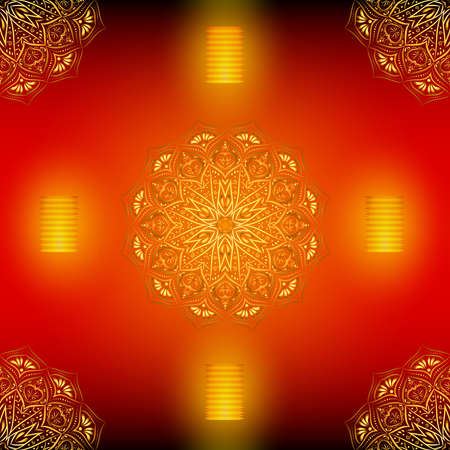 Golden mandala seamless pattern with lanterns.のイラスト素材