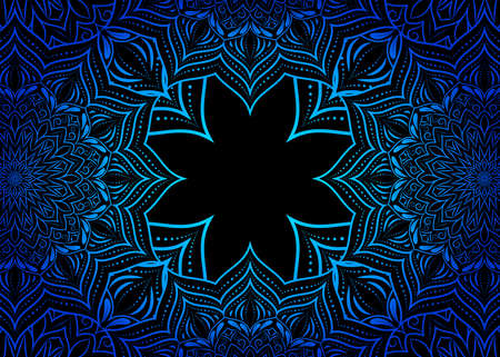 Blue mandala pattern on black background.のイラスト素材