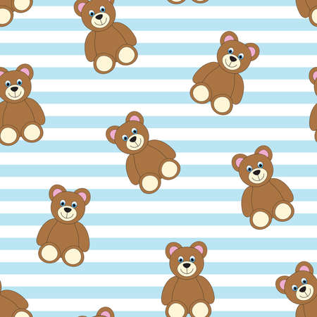 Striped cute teddy bear seamless pattern.のイラスト素材