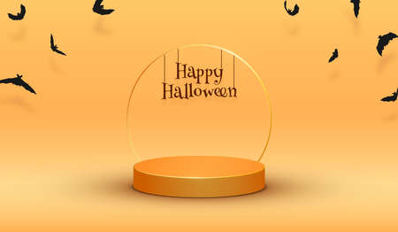 Orange happy halloween background with podium.のイラスト素材
