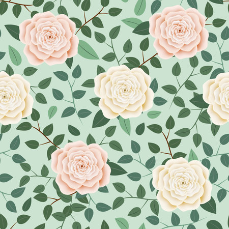 Spring green floral seamless pattern.のイラスト素材