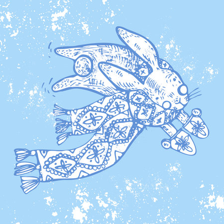 Hand drawn doodle rabbit with ethnic ornament. vector illustration.のイラスト素材