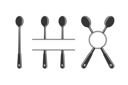 Cutlery Monogram, Cutlery Silhouette, Fork Vector, Restaurant Equipment, Clip Art, Fork Spoon and Knife monogramのイラスト素材