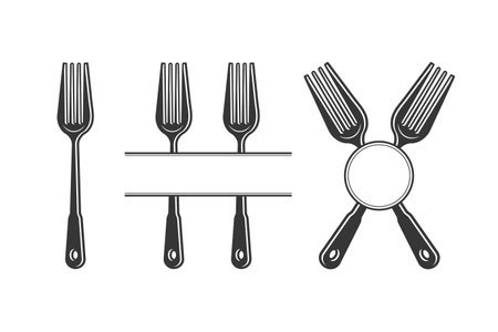 Cutlery Monogram, Cutlery Silhouette, Fork Vector, Restaurant Equipment, Clip Art, Fork Spoon and Knife monogramのイラスト素材