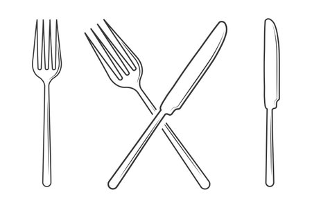 Cutlery Outline, Cutlery Silhouette, Fork Vector, Restaurant Equipment, Clip Art, Fork Spoon and Knife Outlineのイラスト素材