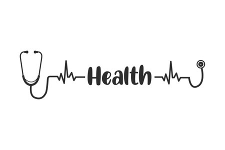 Handwritten lettering of Health with stethoscope, Vector illustration, medical illustration, Typography, Love Stethoscope, Medical Stethoscope, concept, stethoscope heart vector,のイラスト素材