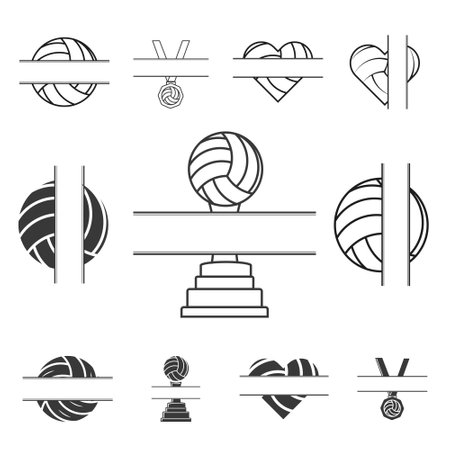 Volleyball Monogram Bundle, Volleyball Monogram Vector, Volleyball Logo Bundle, Sports Monogram Bundle, Sports Logo Bundle, Sports Logo illustration, illustration Clip Art, vectorのイラスト素材